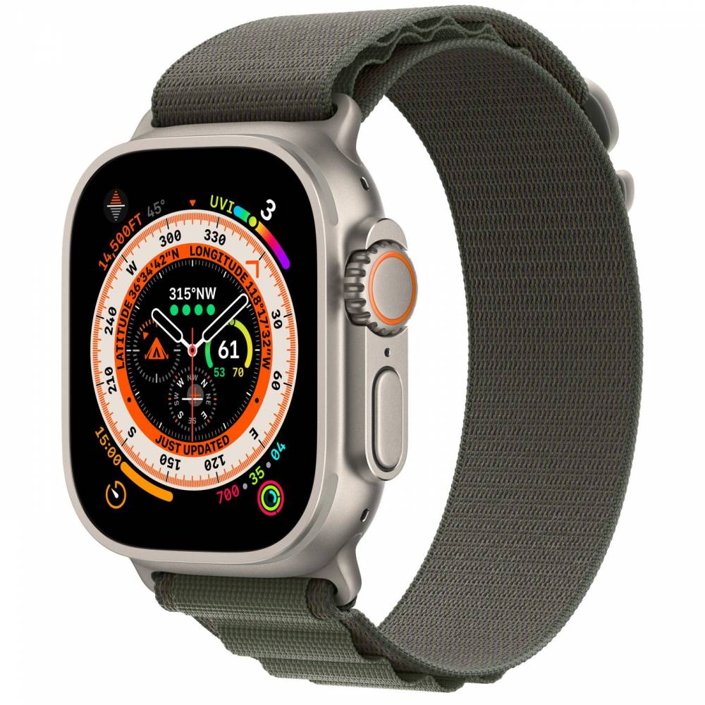 Apple Smartwatch Apple Watch Ultra GPS + Cellular 49mm Titanium Case with Green Alpine Loop Small