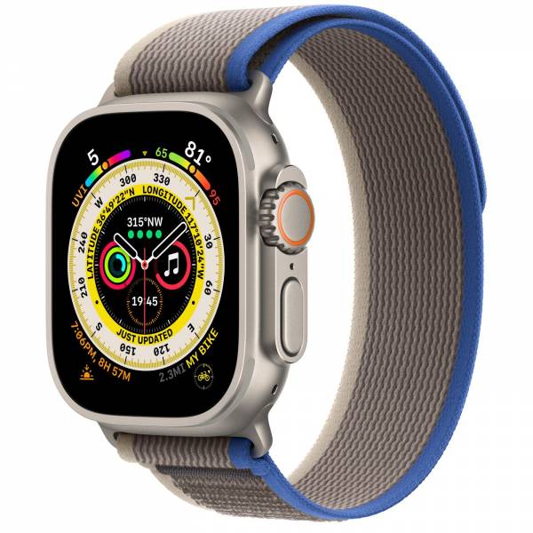 Apple Watch Ultra GPS + Cellular 49mm Titanium Case with Blue/Gray Trail Loop M/L 