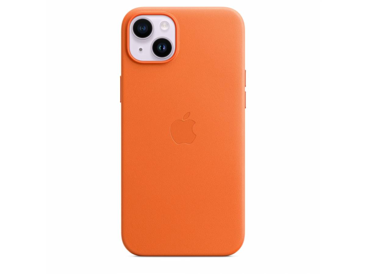 transactie Vergelijking partner iPhone 14 plus Leren hoesje met MagSafe Oranje