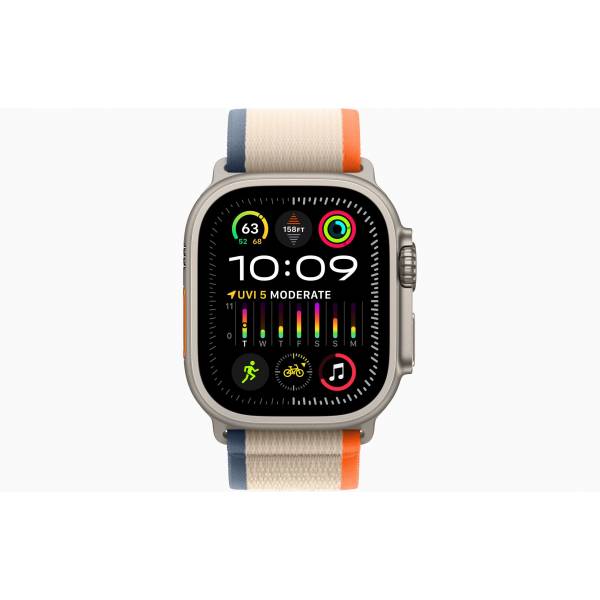 Apple Watch Ultra 2 GPS + Cellular, 49mm Titanium Case with Orange/Beige Trail Loop - S/M 
