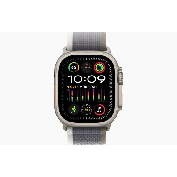 Apple Watch Ultra 2 GPS + Cellular, 49mm Titanium Case with Green/Grey Trail Loop - S/M 