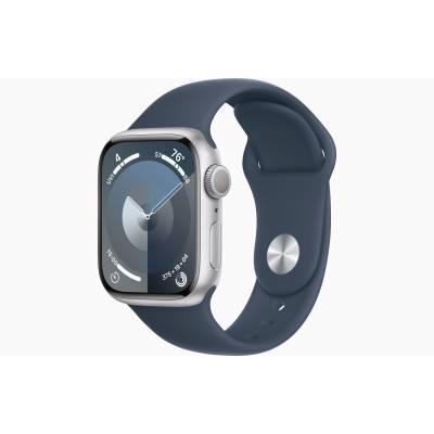 Apple Watch Series 9 GPS 41mm Silver Aluminium Case with Storm Blue Sport Band - S/M Apple