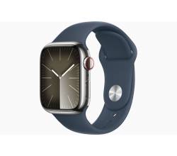 Apple Watch Series 9 GPS + Cellular 41mm Silver Stainless Steel Case with Storm Blue Sport Band - S/M Apple