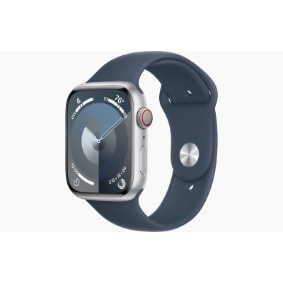 Apple Watch Series 9 GPS + Cellular 45mm Silver Aluminium Case with Storm Blue Sport Band - S/M Apple