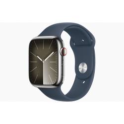 Apple Watch Series 9 GPS + Cellular 45mm Silver Stainless Steel Case with Storm Blue Sport Band - M/L 