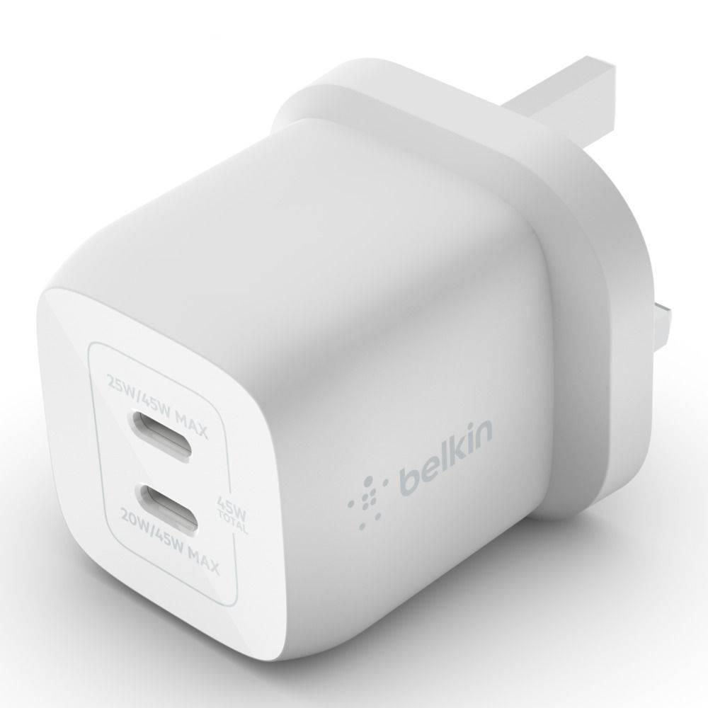 Belkin Adapter USB BOOSTCHARGE PRO 2-poorts USB-C® GaN-wandlader met PPS (45 W) WCH011vfWH