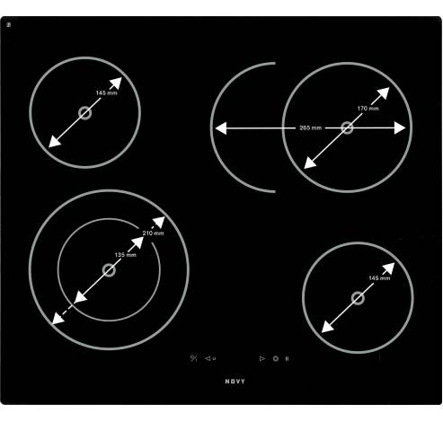 1102 Vitrokeramische kookplaat 59 cm 4 zones  Novy
