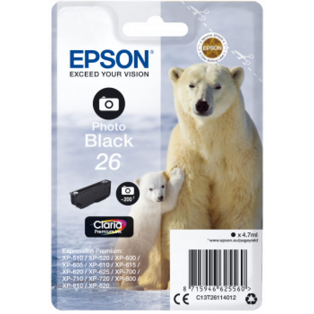 Epson Inktpatronen Singlepack Photo Black 26 Claria Premium Ink
