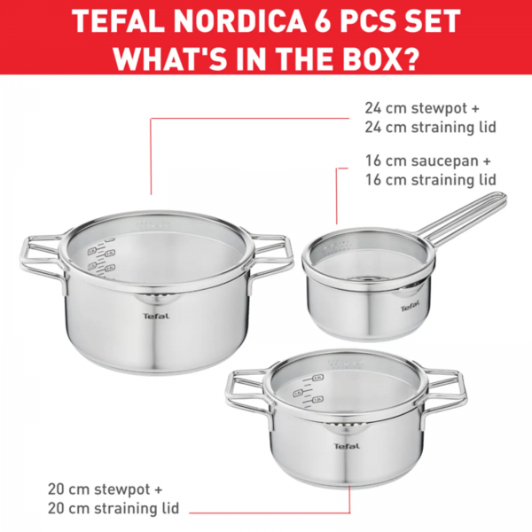 H852S325 Nordica Set van 3 inox kookpotten 16/20/24 cm + 3 deksels 