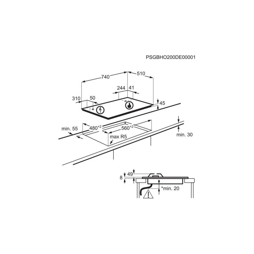 ELECTROLUX Table de cuisson à gaz HP KGG7536K - 74 cm, 5 Foyers