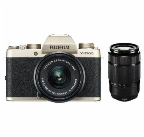 Fujifilm X-T100 Champagne Goud + XC 15-45mm + XC 50-230mm  Fujifilm