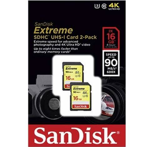 SDHC Extreme 16GB 90MB/s CL10 (Double Pack)  Sandisk