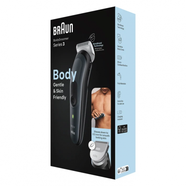Lichaamsverzorger BG3350 Volledig lichaam met SkinShield-technologie, 80 min. gebruikstijd, 3 tools Braun