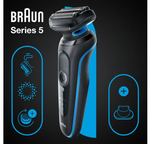 Series 5 51-B1200s Wet & Dry scheerapparaat met 1 opzetstuk, blauw.  Braun