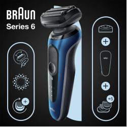 Braun Series 6 61-B4500cs Wet & Dry scheerapparaat met oplaadstandaard en 1 opzetstuk, blauw.