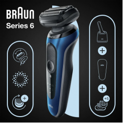 Braun Series 6 61-B7500cc Wet & Dry scheerapparaat met SmartCare Center en 1 opzetstuk, blauw.
