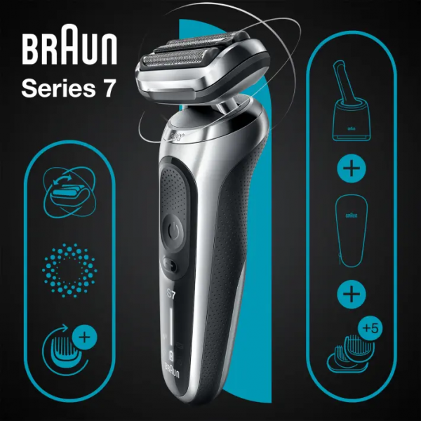 Braun Series 7 71-S7500cc Wet & Dry scheerapparaat met 4-in-1 SmartCare Center en 1 baardtrimmer-opzetstuk, zilver.