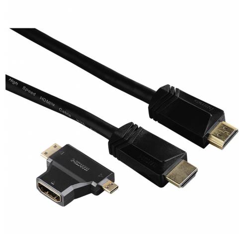 High speed HDMI™-kabel, connector-connector, ethernet, 1,5m + HDMI™-adapter  Hama