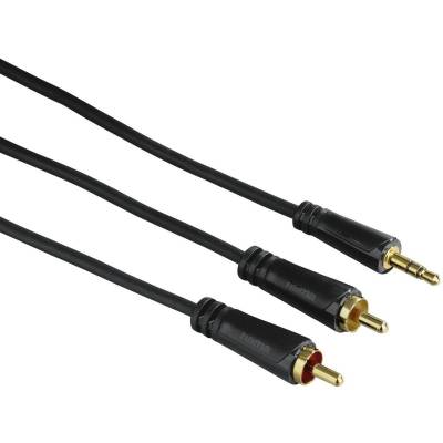 Cable Jack 3,52 mm mâle - 2 RCA mâles, stereo, plaqué or, Noir, 3,00 m  Hama