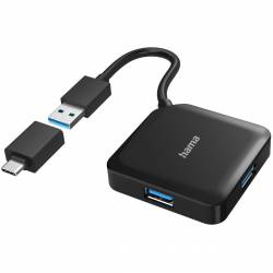 Hama USB-Hub 4-Port USB 3.2 GEN1 5 GBIT/s w/ USB-C-Adapter