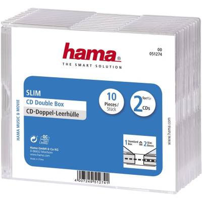 CD Jewel Case Slim Double 10-pack Transparant  Hama