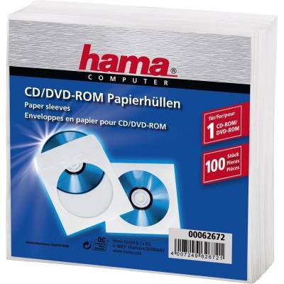 CD/DVD Protection Sleeves Paper White 100 Pieces  Hama
