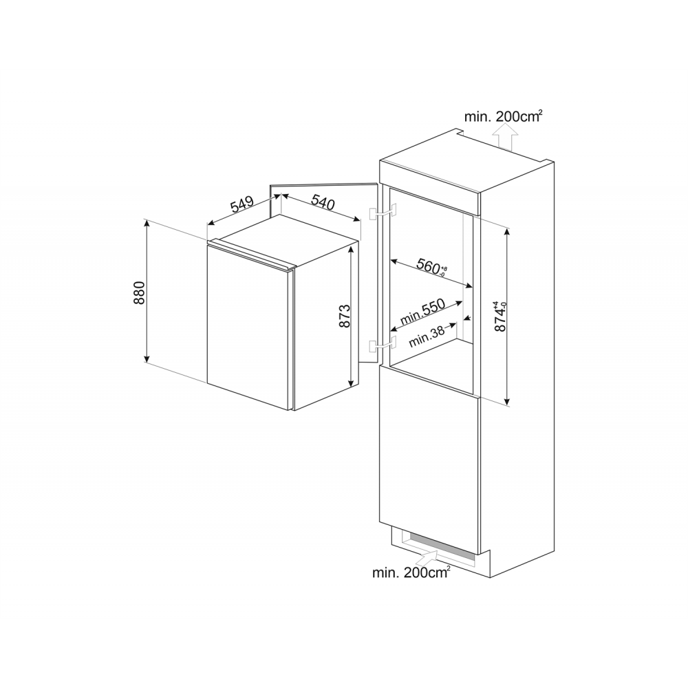 Smeg Koelkast inbouw Inbouw Enkeldeurs koelkast met vriesvak 109L+14L