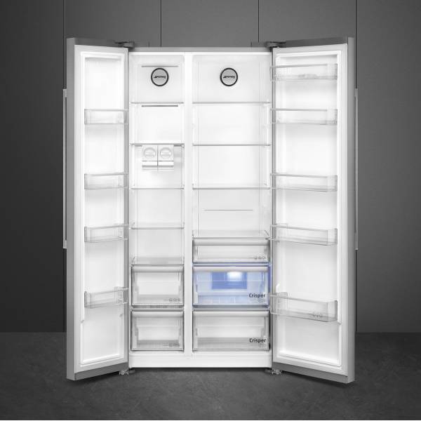 Side-by-side 368L+190L inox look F display Smeg