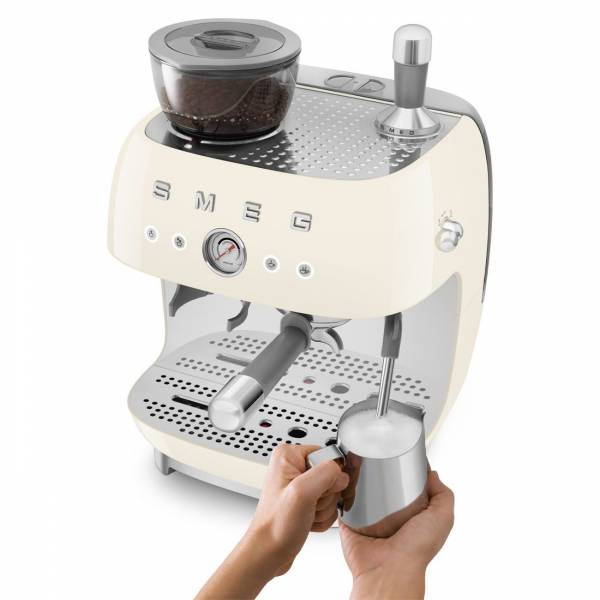 Espresso koffiemachine met geïntegreerde molen - crème Smeg
