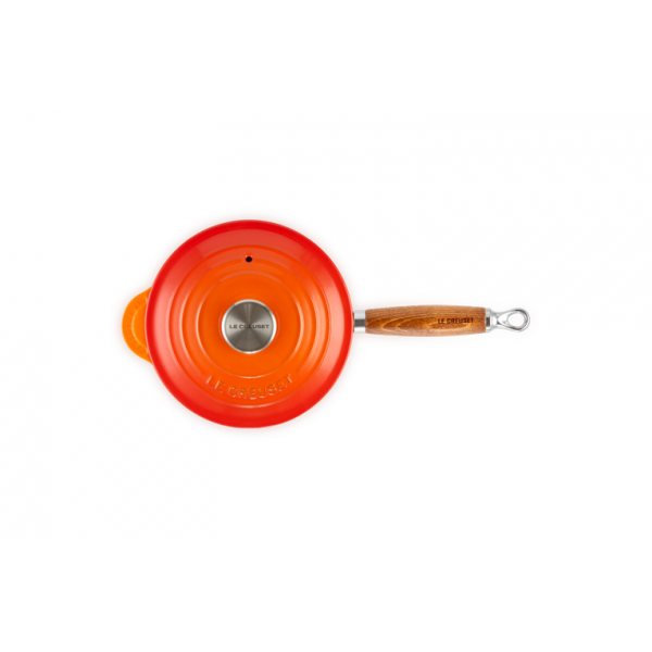 Steelpan in Geëmailleerd Gietijzer met Houten Handvat 18cm 1,8l Oranjerood 