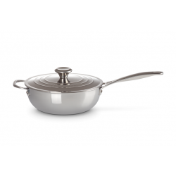 Le Creuset Chef's Pan in RVS Signature met Anti-Aanbaklaag met Deksel en Extra Handvat 24cm 3,3l 