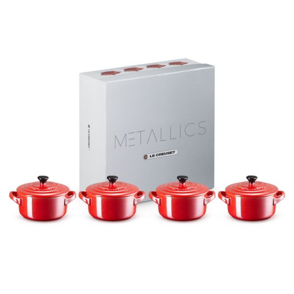 Mini Stoofpannen Set van 4 Metallics in Aardewerk 10cm 0,25l Kersenrood 