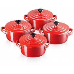 Le Creuset Mini Stoofpannen Set van 4 Metallics in Aardewerk 10cm 0,25l Kersenrood 