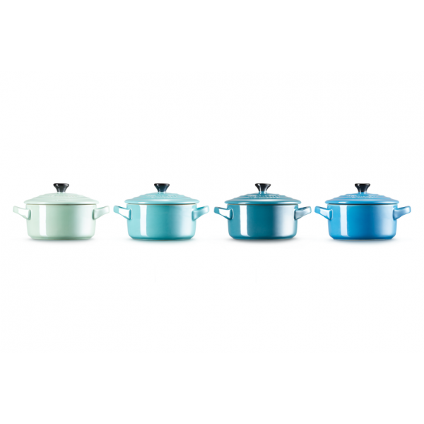 Mini Stoofpannen Set van 4 Metallics Blauw in Aardewerk 10cm 0,25l 