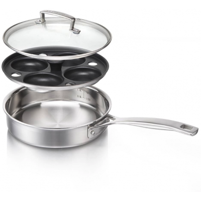 Sauteuse à Bord Droit en Inox avec Insert à œufs 20cm 1,5l  Le Creuset