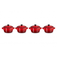 Set de 4 mini-cocottes en céramique 10cm 0,25L Rouge Cerise 
