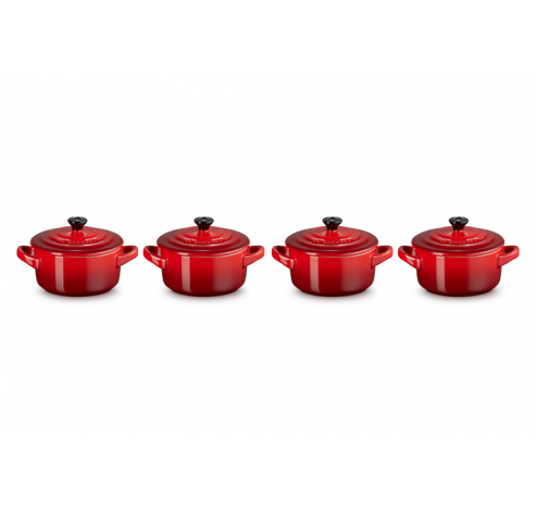 Set de 4 mini-cocottes en céramique 10cm 0,25L Rouge Cerise  Le Creuset