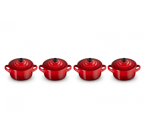 Set de 4 mini-cocottes en céramique 10cm 0,25L Rouge Cerise  Le Creuset