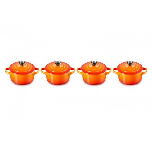 Mini Stoofpannen Set van 4 in Aardewerk 10cm 0,25l Oranjerood  Le Creuset