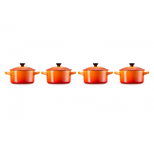 Mini Stoofpannen Set van 4 in Aardewerk 10cm 0,25l Oranjerood  Le Creuset