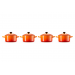 Mini Stoofpannen Set van 4 in Aardewerk 10cm 0,25l Oranjerood 
