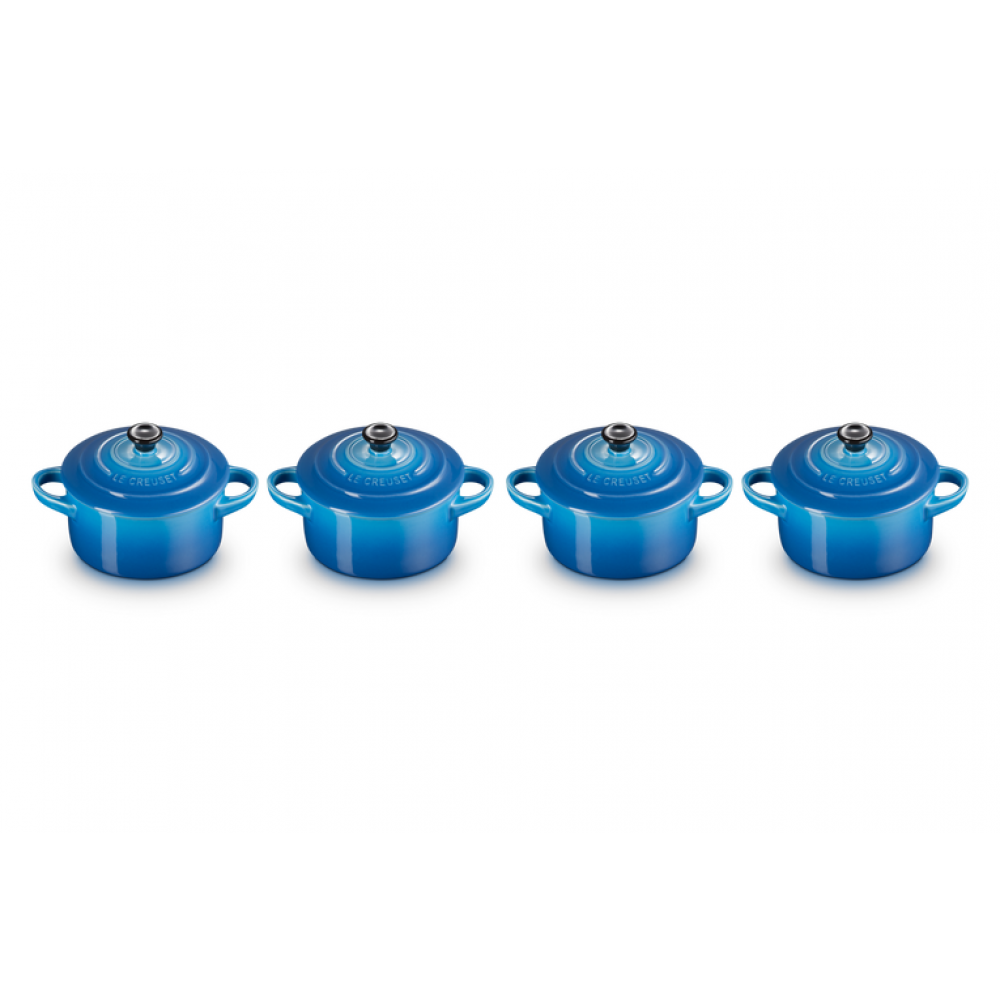 Le Creuset Ovenschotels Mini Stoofpannen Set van 4 in Aardewerk 10cm 0,25l Marseilleblauw