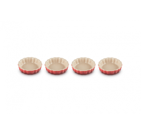 Mini-Taartvorm Set van 4 in Aardewerk 11cm 0,2L Kersenrood   Le Creuset