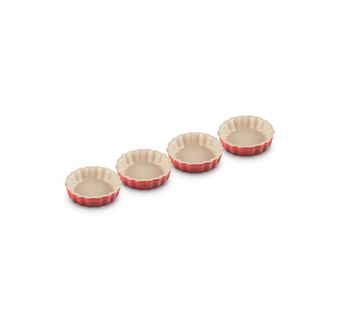 Mini-Taartvorm Set van 4 in Aardewerk 11cm 0,2L Kersenrood   Le Creuset