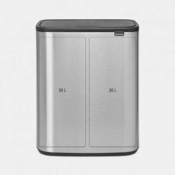 Brabantia Bo Touch Bin afvalemmer 2 x 30 liter met 2 kunststof binnenemmers Matt Steel Fingerprint Proof