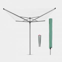 Brabantia Topspinner séchoir parapluie avec ancre de terre en métal et housse de protection - Metallic Grey 