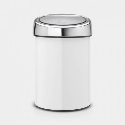 Touch Bin wandafvalemmer 3 liter met kunststof binnenemmer White / Brilliant Steel 