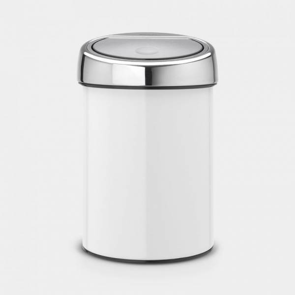 Brabantia Touch Bin wandafvalemmer 3 liter met kunststof binnenemmer White / Brilliant Steel