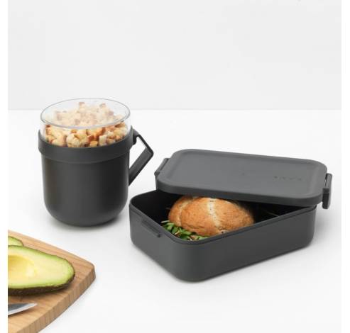 Make & Take lunchset 2-delig, kunststof (soepbeker 0,6 liter, lunchbox medium) Dark Grey  Brabantia