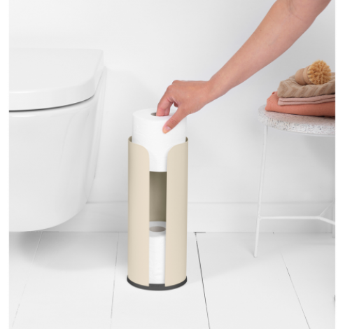 ReNew ensemble d'accessoires de toilettes, set de 3 - brosse de toilette avec support, porte-rouleau papier toilette et distributeur de rouleaux de papier toilette Soft Beige  Brabantia